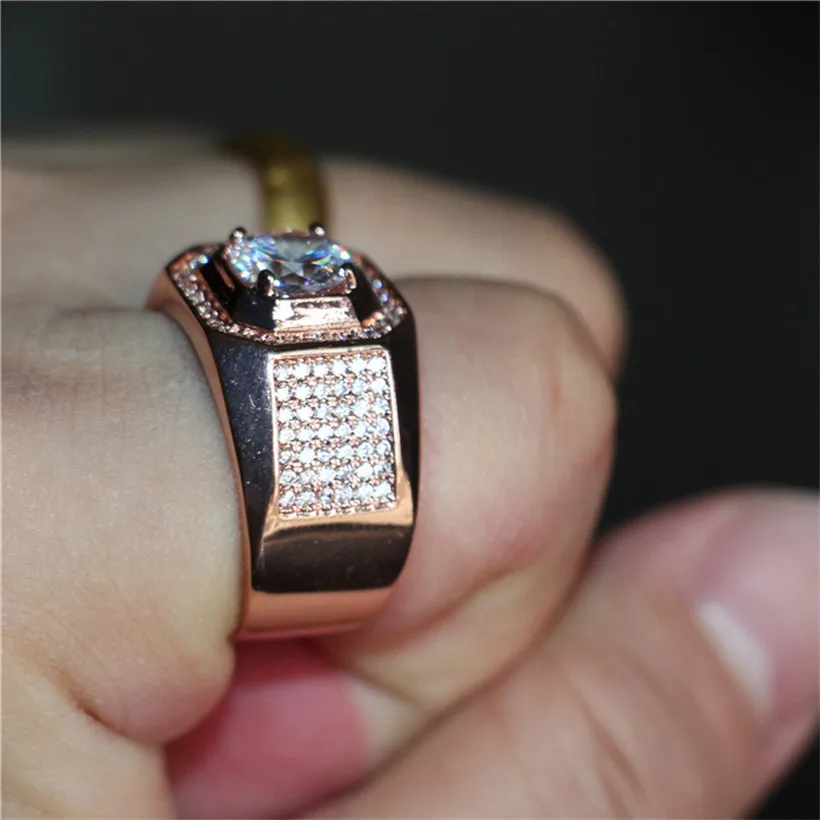 Мужское кольцо из серебра и розового золота с фианитом Размер 7-13 | Украшения