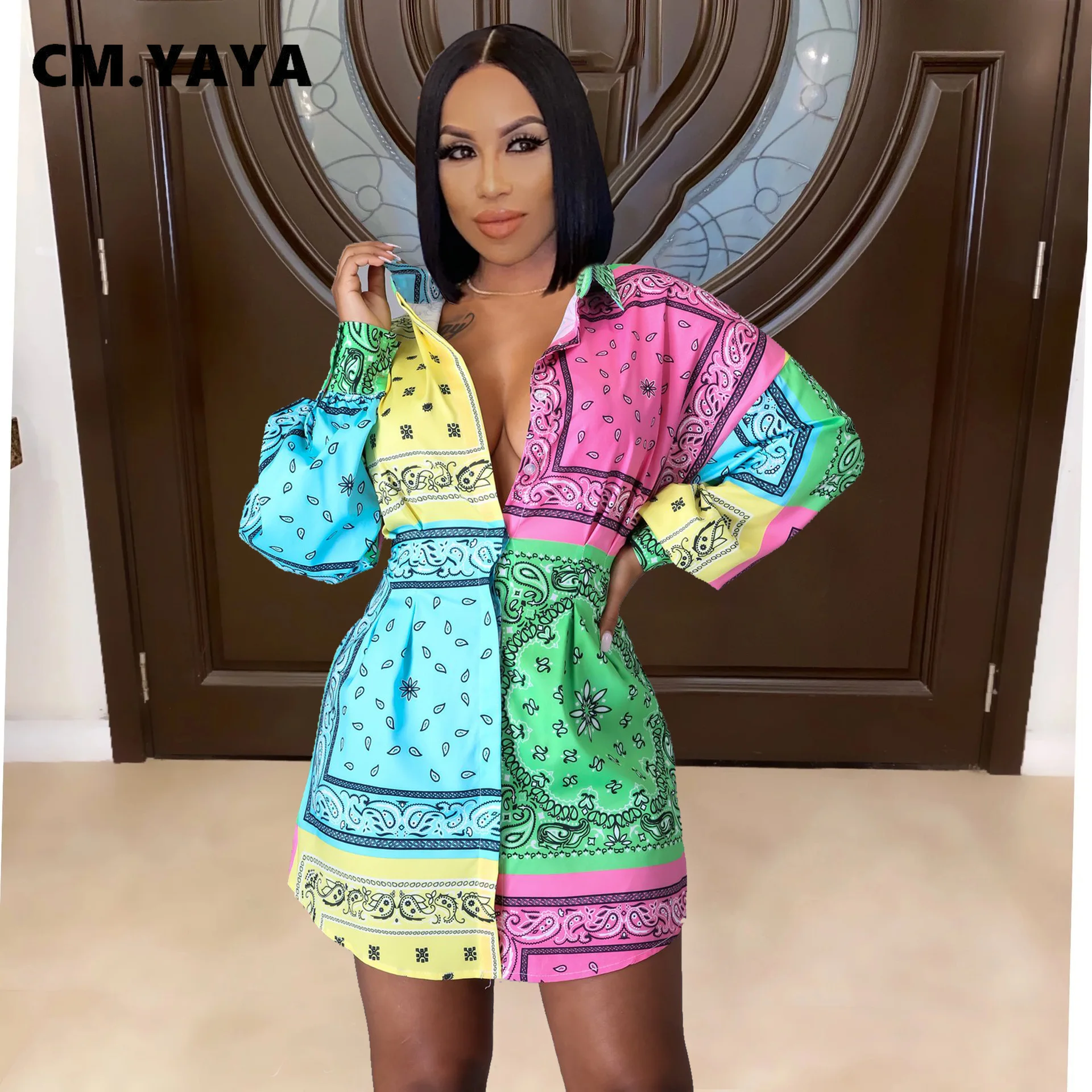

Женская Осенняя блузка с принтом в виде бабочек CM.YAYA, Длинная блузка на пуговицах, уличные Топы