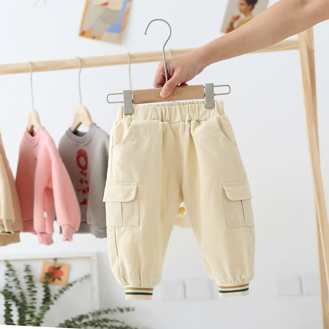 beige WLG boys girls witner pants kids velvet thick green khaki beige pant baby casual warm trouesrs children - Цвет: beige