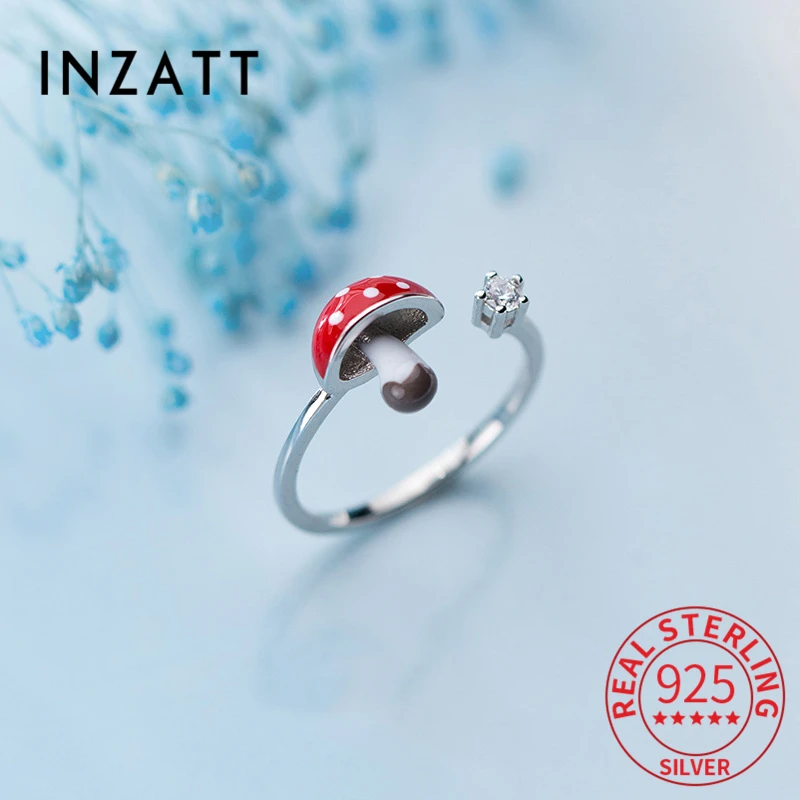 

INZATT Real 925 Sterling Silver Red Enamel Mushroom Adjustable Ring For Fashion Women Punk Minimalist Fine Jewelry Drop Shipping