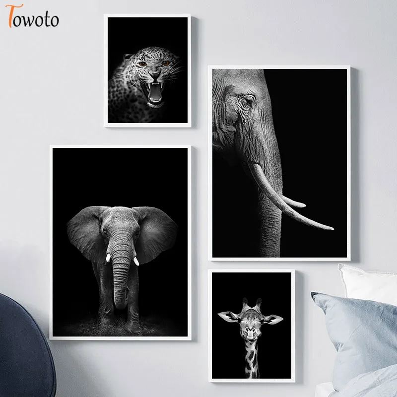 Настенный художественный плакат с изображением диких животных черно-белый цвет