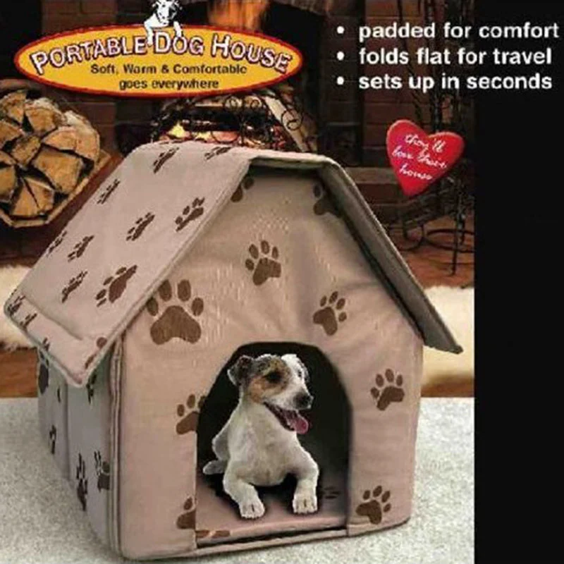 

Foldable Pet Dog Cat House Nest Winter Warm Pets Puppy Kitten Kennel Cute Small Footprints Bed Mat Houses For Dogs Cats Supplies