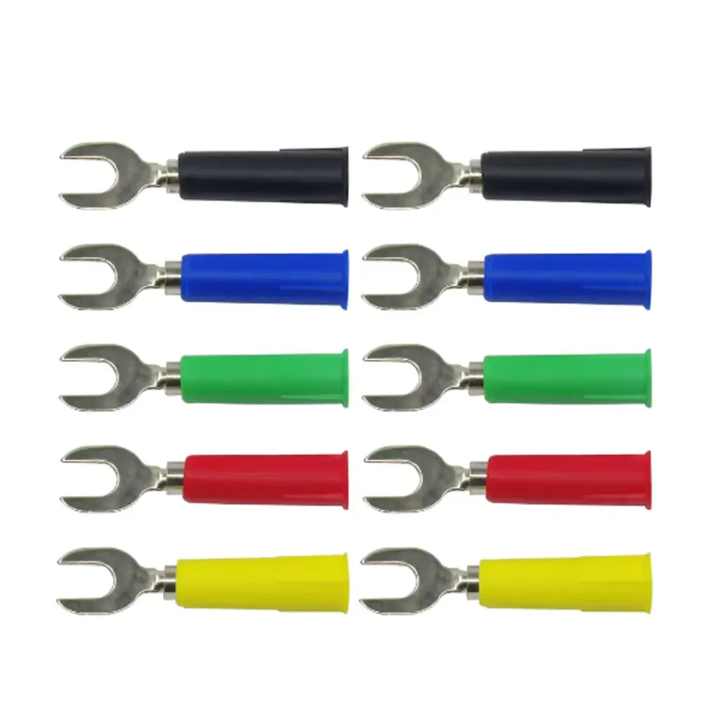 

Spade Plugs 4mm Banana To 6mm U Y Type Welding Insert Harpoon Connector P4002 Colorful 10PCS For Binding Pos