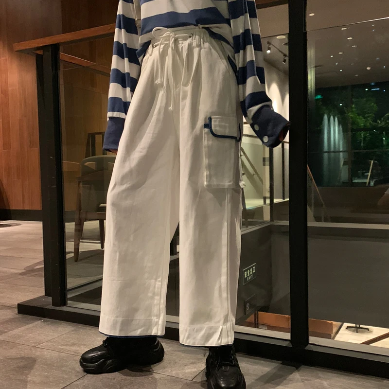 

Брюки женские весна и осень Новый стиль свободные прямые брюки стройнящие с высокой талией повседневные широкие брюки