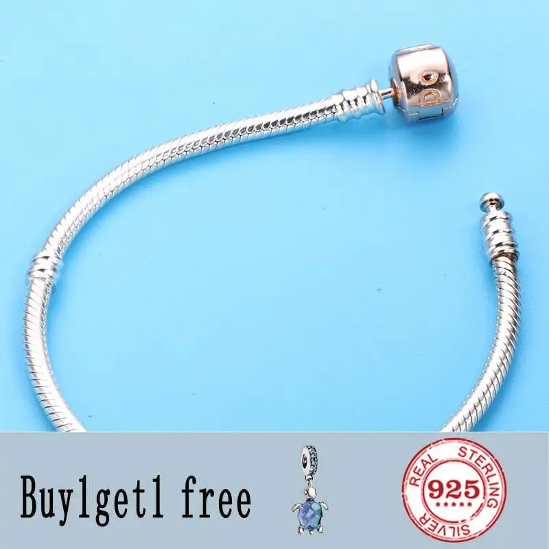 

925 Sterling Silver Rose Gold Snake Chain Lobster Barrel Clasp fashion Bracelet Bangle Fit Women Bead Charm Diy Jewelry