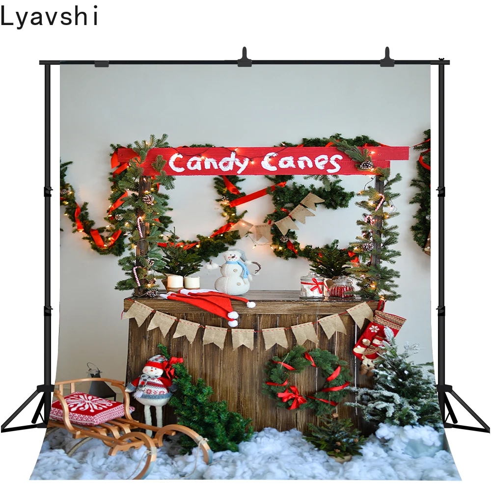 

Lyavshi Christmas Pines Branches Decor Candy Canes Baby Photography Backdrops Vinyl Custom Photo Backgrounds For Photo Studio