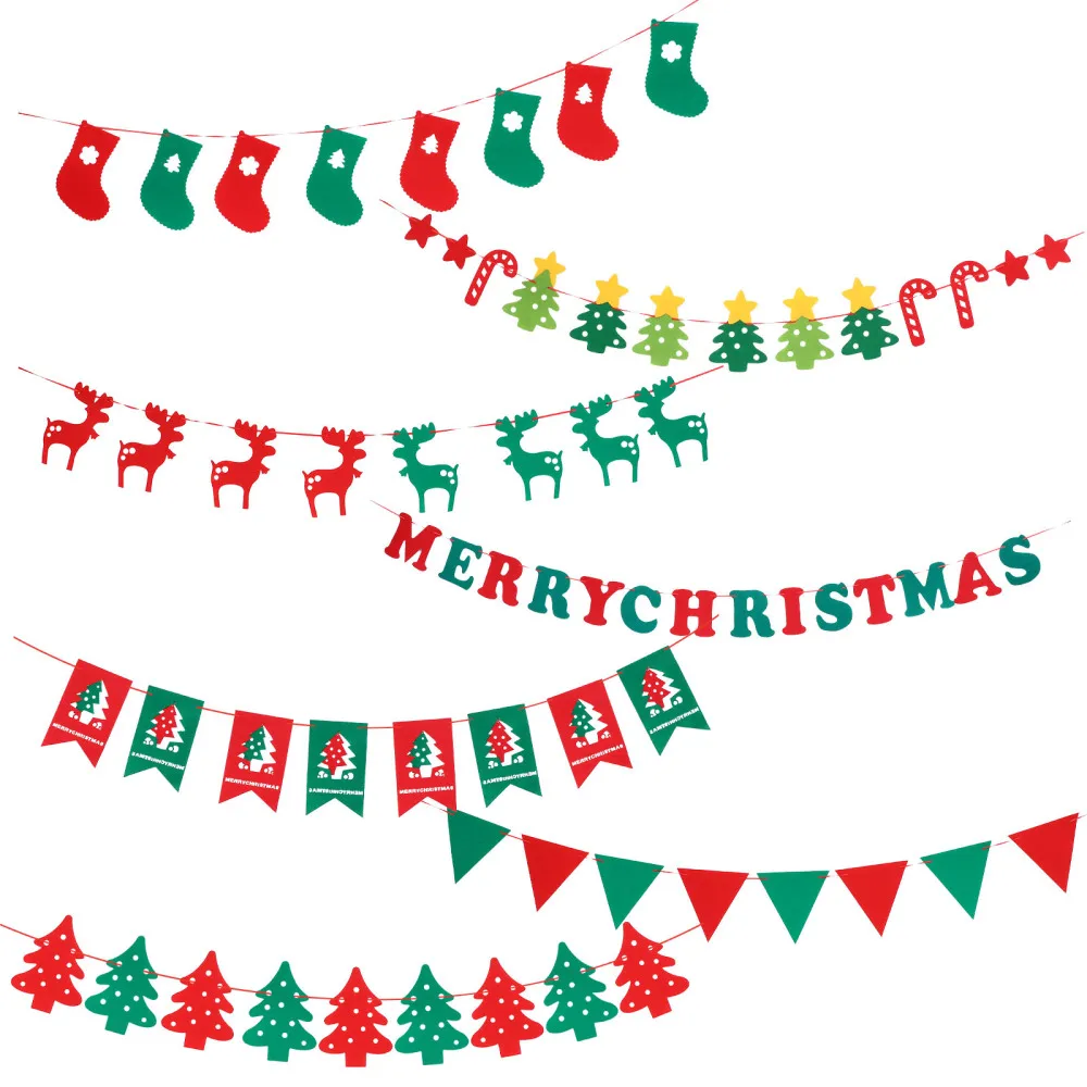 

7 Pcs Christmas String Flags Felt Cloth Banner Christmas Hanging Flag Decor