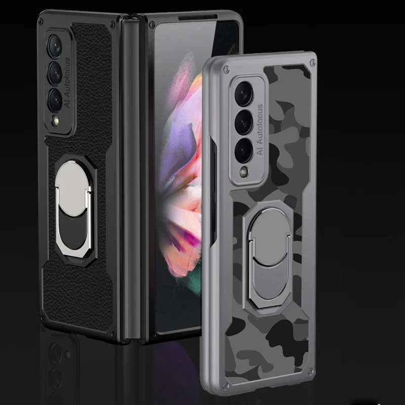 

Luxury Ultra thin Case For Samsung galaxy Z Fold 3 2 5G Case Armor Shockproof Matte Slim Stand Ring Full Protective Back Cover