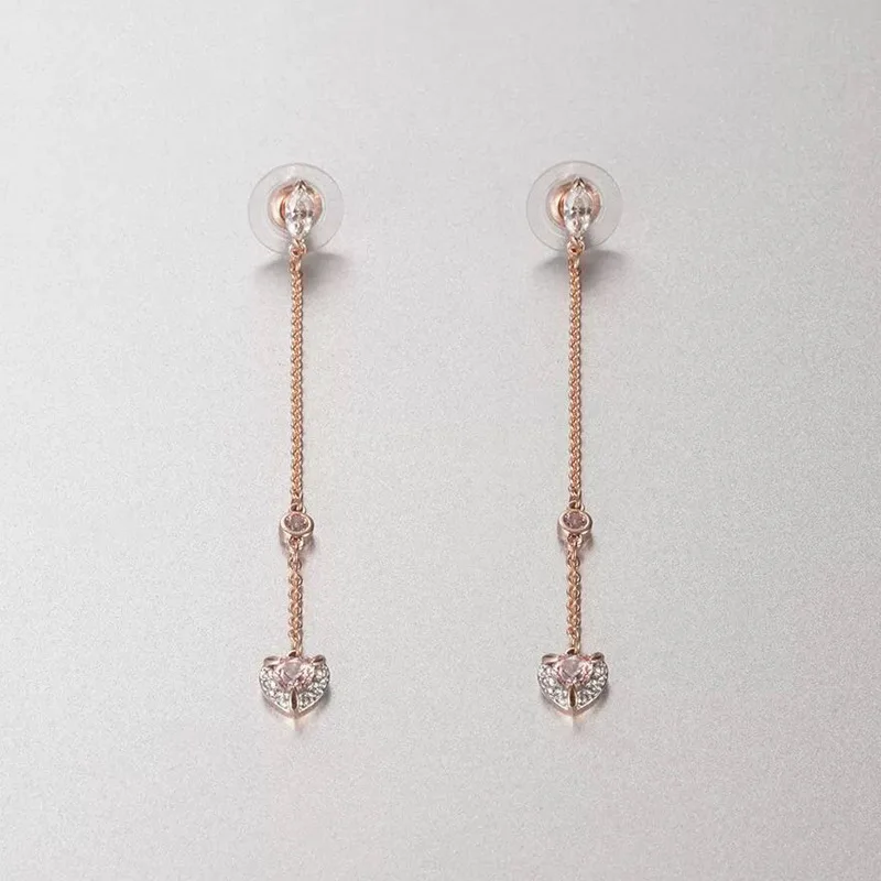 High Quality SWA Ladies Sweet love earrings Long earing pink fringed heart-shaped earings female Wedding Party Charm Gift |