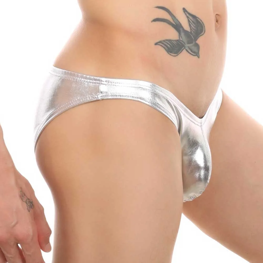 Стринги мужские из искусственной кожи пикантное бикини с U-образным мешочком для