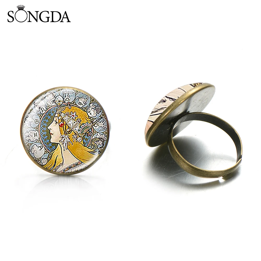 В викторианском стиле серии Альфонса Мухи покраска стекли драгоценного кольца