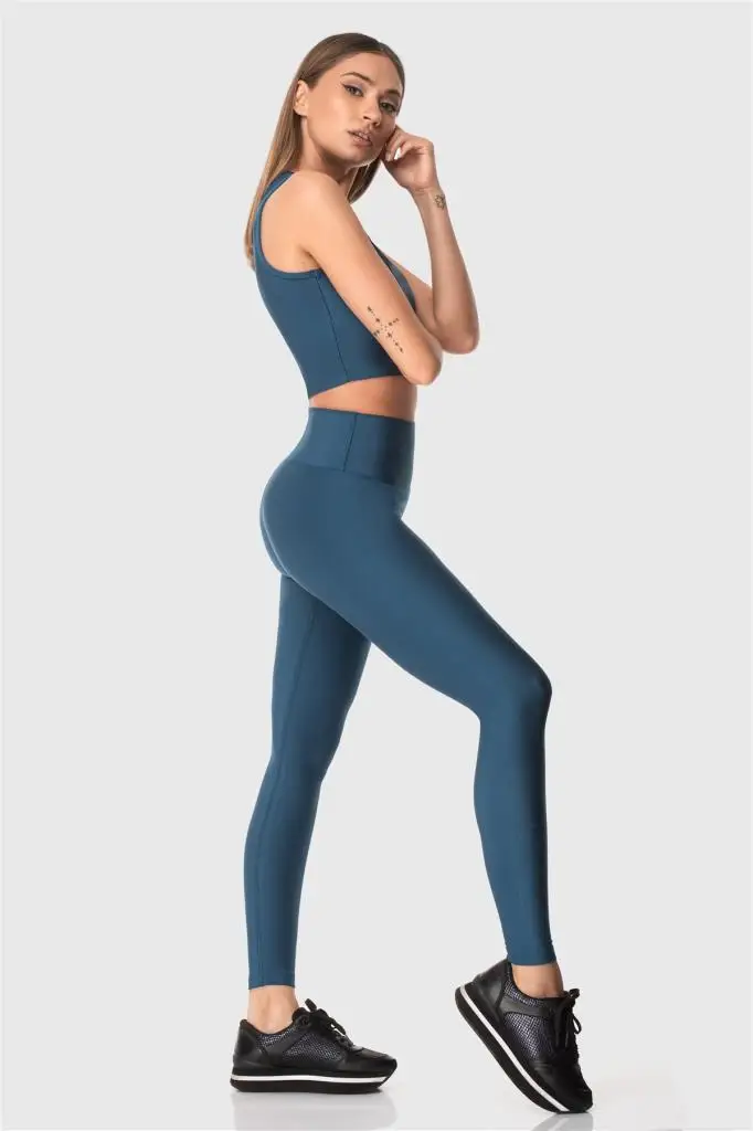 Superstacy High Bel Oil Blue Sports Leggings