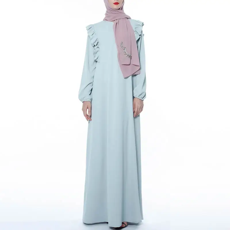 MISSJOY мусульманское женское платье на молнии Свободное abaya Дубай кимоно сплошной цвет кафтан турецкий Повседневный Ближний Восток элегантное женское платье с оборками Плать - Цвет: Bluegreen