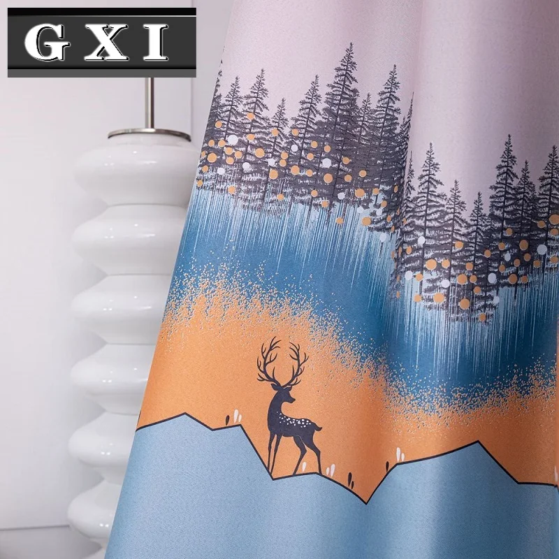 

Modern Pattern Safflower Green Leaves Printed Curtains for Living Room Rainforest Tulle Blackout Rate 80% Window Drape