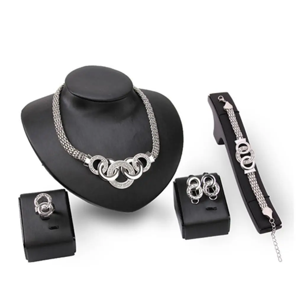 

HOT SALES！！Women's Luxury Short Chain Necklace Bracelet Earrings Ring Fashion Jewelry Set