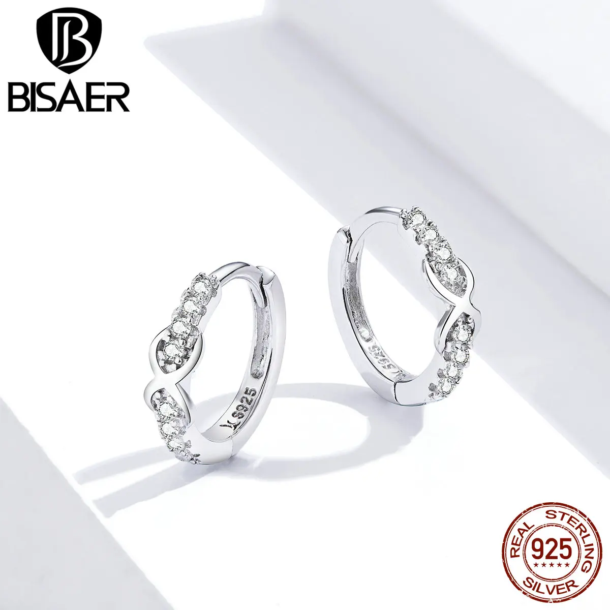 Stackable серьги-гвоздики бисер 925 пробы серебро Бесконечность бесконечные серьги