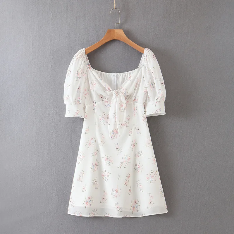 Женское летнее платье с квадратным вырезом коротким рукавом | Женская одежда