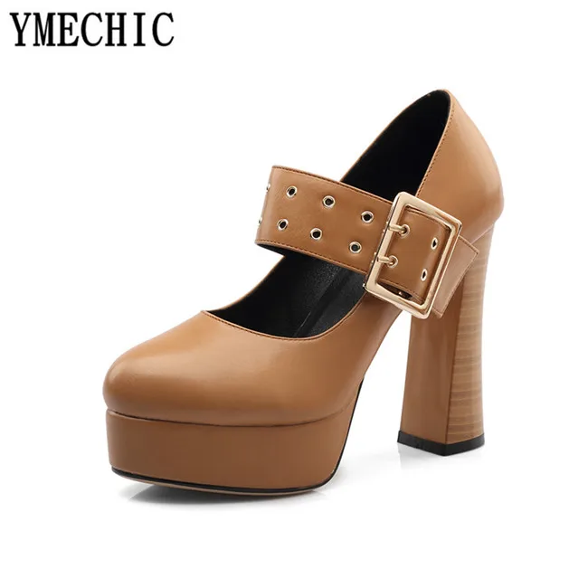 

Ladies Black Brown Mary Jane Shoes Platform Hoof Heel Buckle Strap Lady Office Dress Women Shoes Summer Pumps Spring