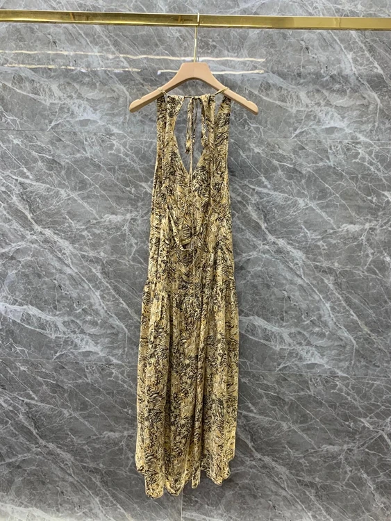 

2021 new women fashion deep V-neck back halter neckline slim printed skirt dress 607