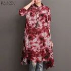 Женская рубашка с длинным рукавом ZANZEA, осенняя модная блузка с принтом, градиентный цвет, Длинный топ, туника, Blusas, Женская свободная сорочка 7