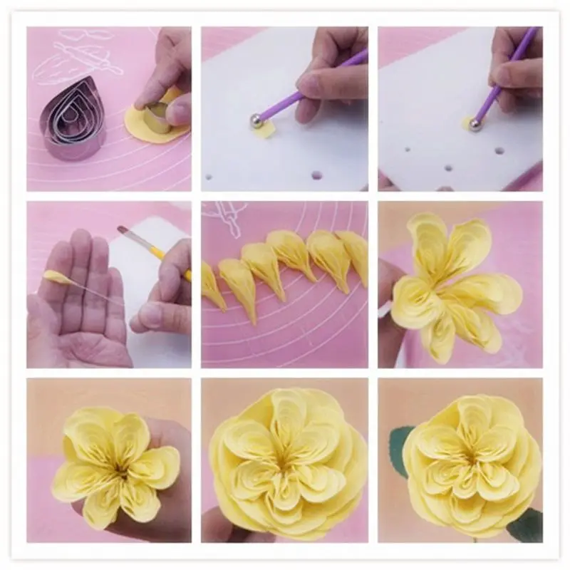

7 Pcs Rose Petal Cutter and 4 Pcs Herbaceous Peony Cutter, 4 Pcs Metal Ball Fondant Cake Decorating Sugar Craft Gum Paste