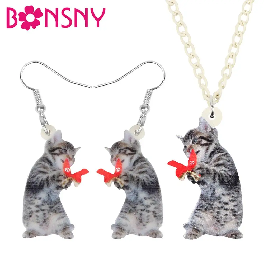 Bonsny акриловые рождественские Ювелирные наборы с котом и короткими волосами в
