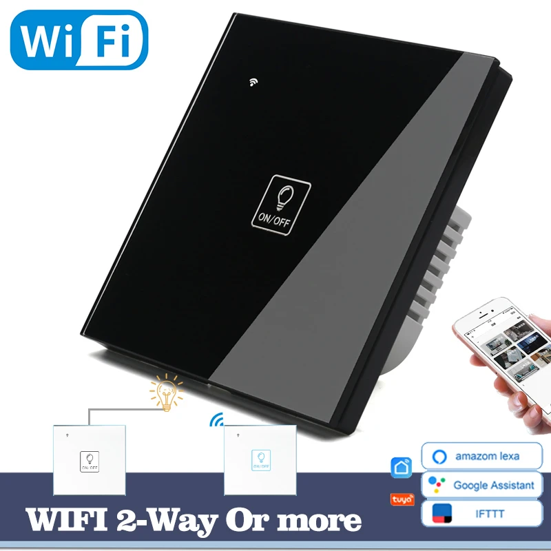 Сенсорный светильник WIFI значок настенный выключатель черное стекло синий