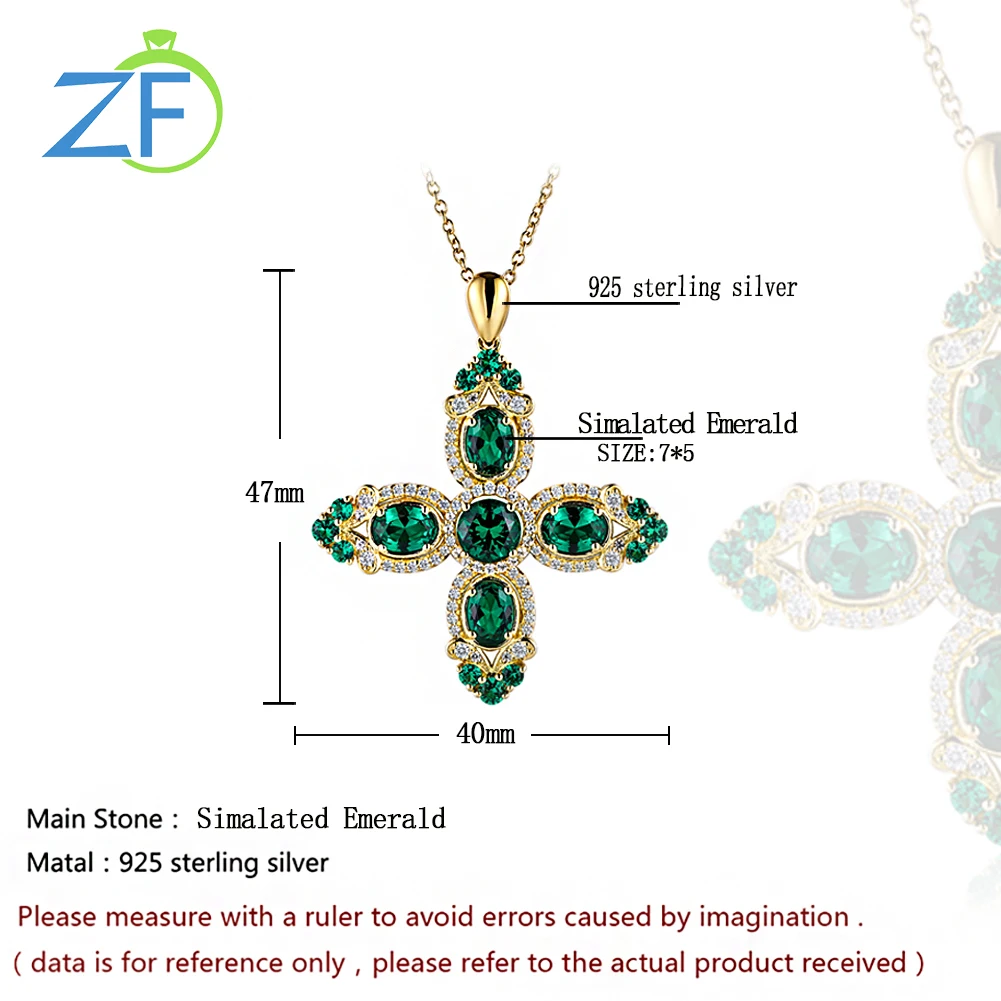 GZ ZONGFA Luxury Custom Green big Gemstone Vintage Jewelry 925 Sterling Silver Women cross summer Pendant Necklace