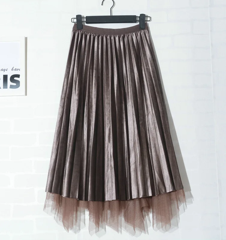 Новые осенние вельветовые длинные женские плиссированные юбки с завышенной