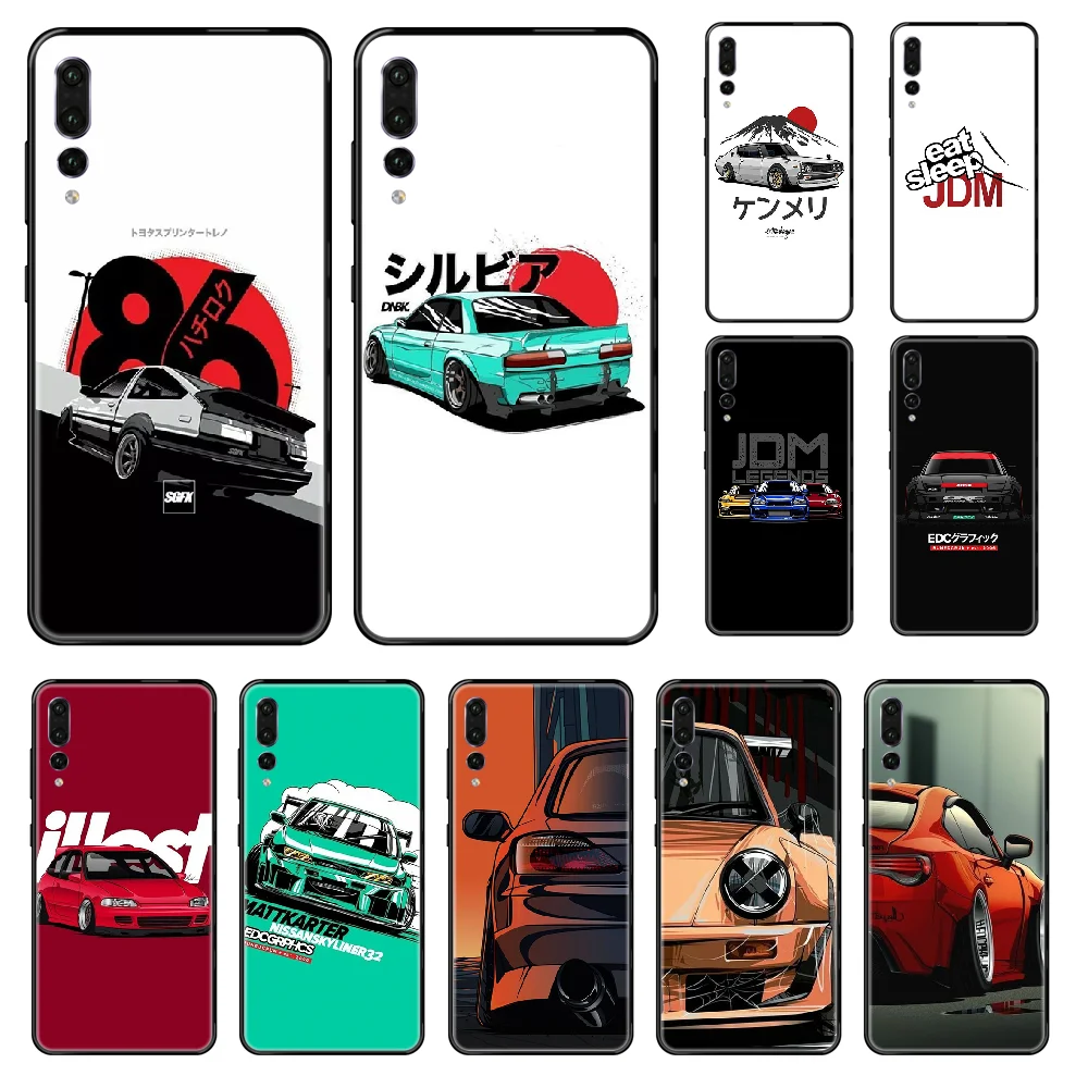 

Eat Sleep JDM Phone case For Huawei P 8 10 20 30 Smart Plus 2019 Z Lite Pro 2017 2019 black painting coque soft bumper trend