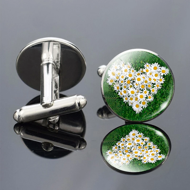 Four Leaf Clover Art Picture Glass Dome Cufflinks Men Romantic Flower Wedding Cuff Link Suit Jewelry | Украшения и аксессуары