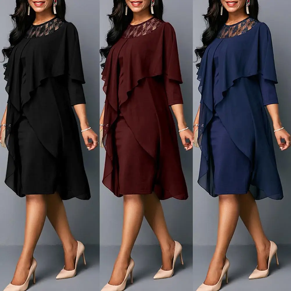 Вечерние однотонные кружевные лоскутные женские Асимметричные многослойные