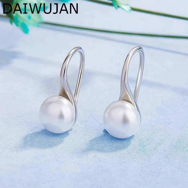 

DAIWUJAN Simple Simulated Pearl Earrings For Women 925 Silver Elegant Mini Ear Studs Earring Trendy Wedding Jewelry Accessories
