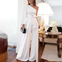 two pieces wide jumpsuit white evening dresses women pant suits one shoulder poet long sleeve casual prom party gowns custom