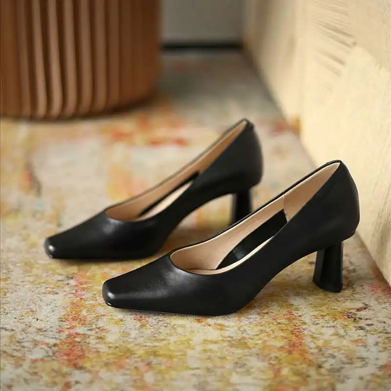 

Krazing Pot cow leather square toe strange high heel shoes women office lady daily wear French romantic simple style pumps L95