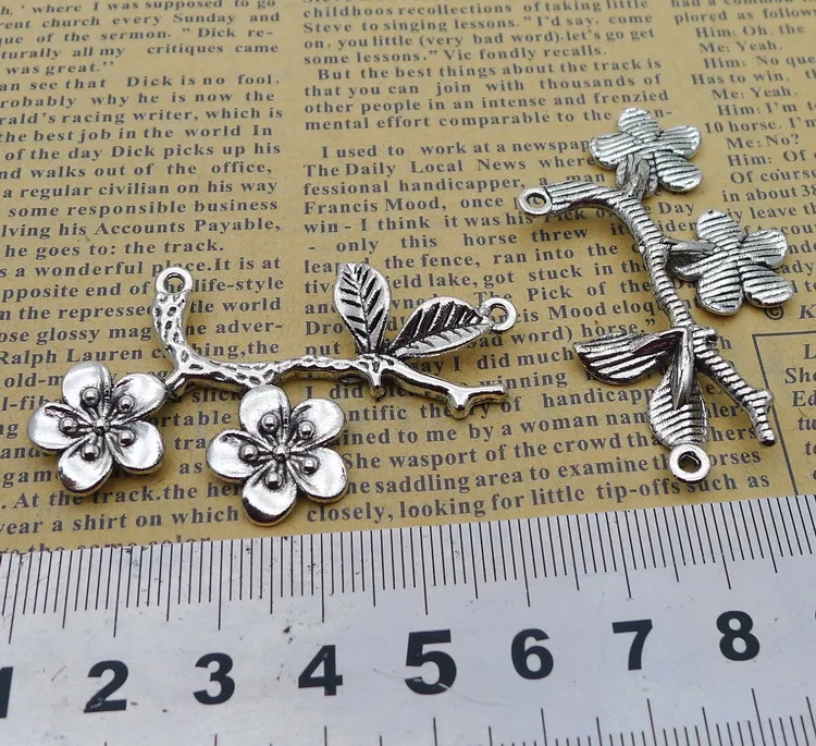 

Jewelry Making Supplies 2 Pieces 30x53mm Antique Silver Color Flower Connector