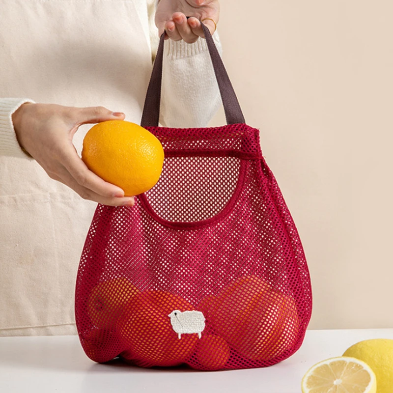 

Reusable Fruits Vegetables Storage Bag Potato Onion Garlic Mesh Hanging Bags Baskets with String Portable Kitchen Organizer