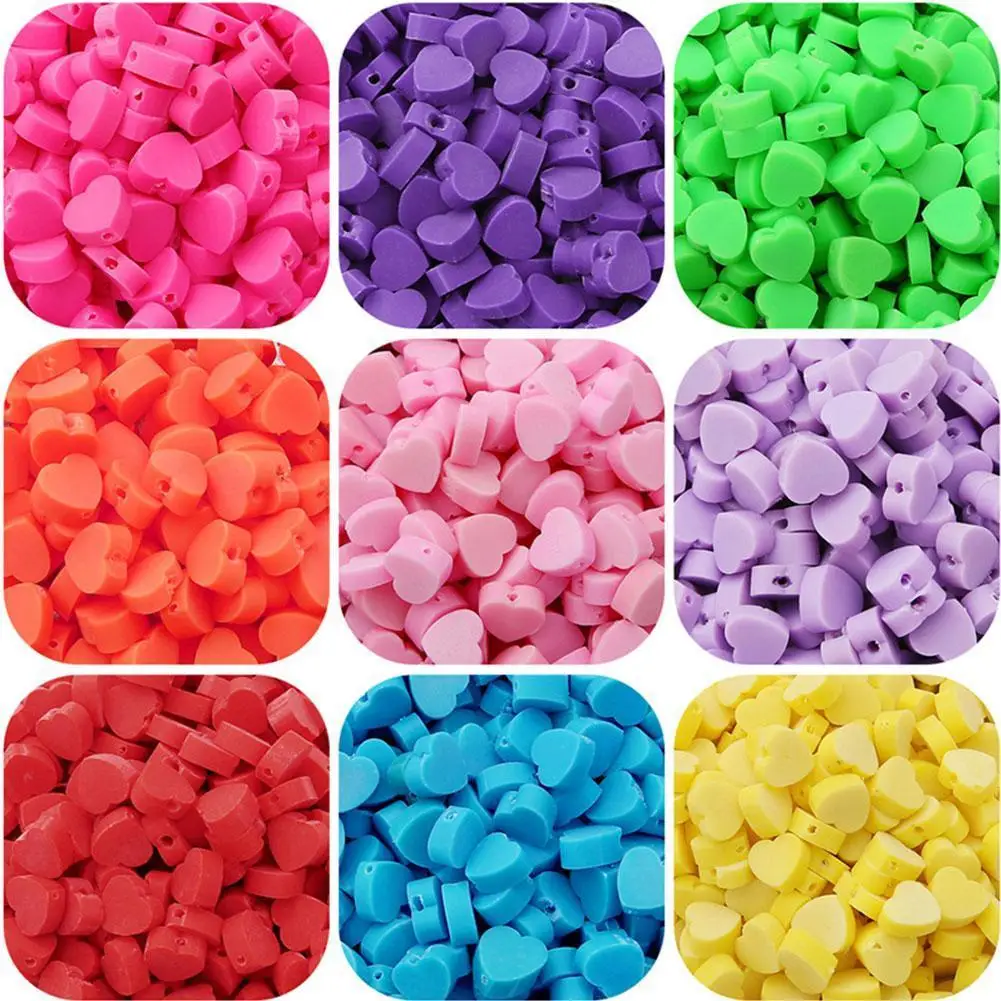 

Multi-color Lovely Contrast Color Heart Soft Ceramic Beads Diy Handmade Jewelry Earrings Bracelet Necklace Accessory Materials