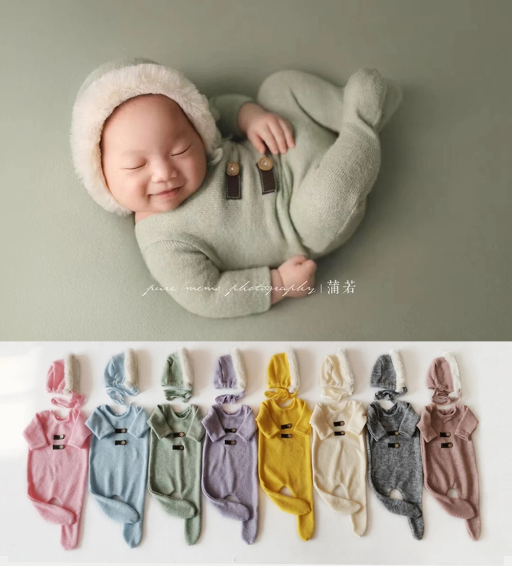 Комбинезон для новорожденных с пушистой шапкой реквизит детской фотосъемки