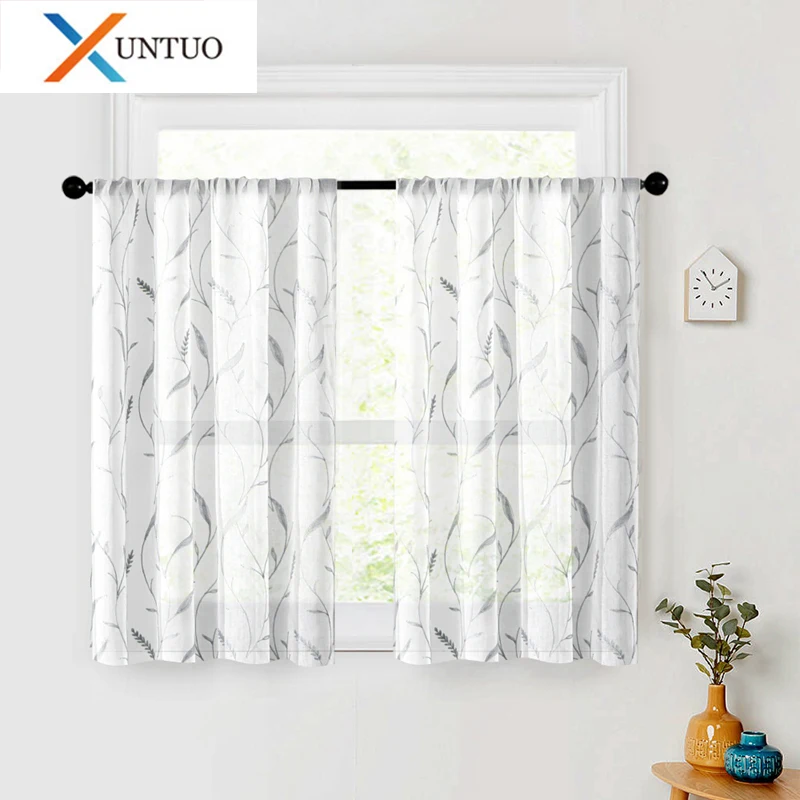 

Modern Short Tulle Curtains for Kitchen Half Window Living Room Solid Voile Curtain Bedroom Home Decoration Panel Sheer Drapes