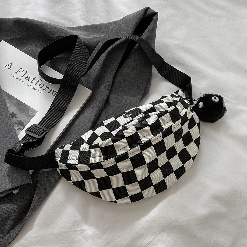 

Casual Canvas Women Chest Bags Unisex Fashion Checkered Pattern Small Crossbody Bags Mobile Phone Bags Female Daily Shoulder Bag