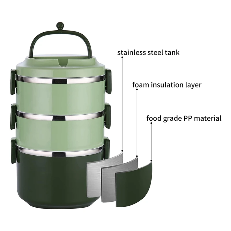 Ланч-бокс Bento для взрослых и детей герметичный 3-уровневый термоконтейнер из