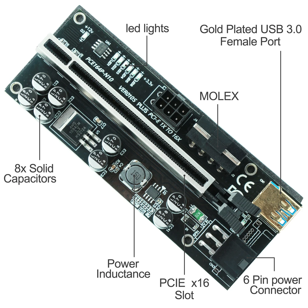 Карта расширения Ubit LED PCI-E USB 3 0 кабель-переходник 6 контактов Sata для майнинга Ethernet |