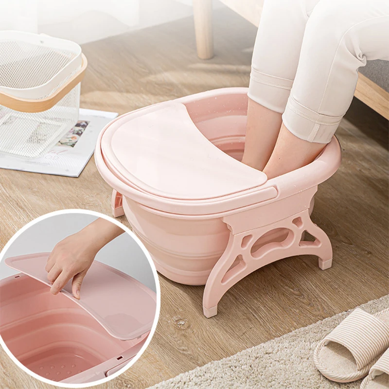 

Collapsible Footbath Plain Foaming Massage Bucket Foot Soaking Bucket Folding Basin Sauna Spa Footbath Basin with Lid Bathtub