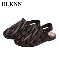 ulknn baby girl sandals 2021 woven sandals kids cut outs slides children brown casual shoes beige kids sandals and slippers
