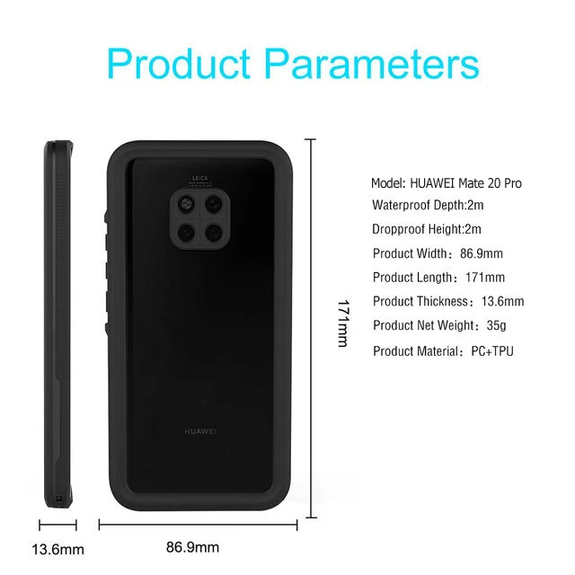 IP68 Водонепроницаемый чехол huawei mate 20 Pro Чехол Funda huawei mate 20 Pro Водонепроницаемый чехол 360 Защита для mate 30 Pro 20Pro чехол