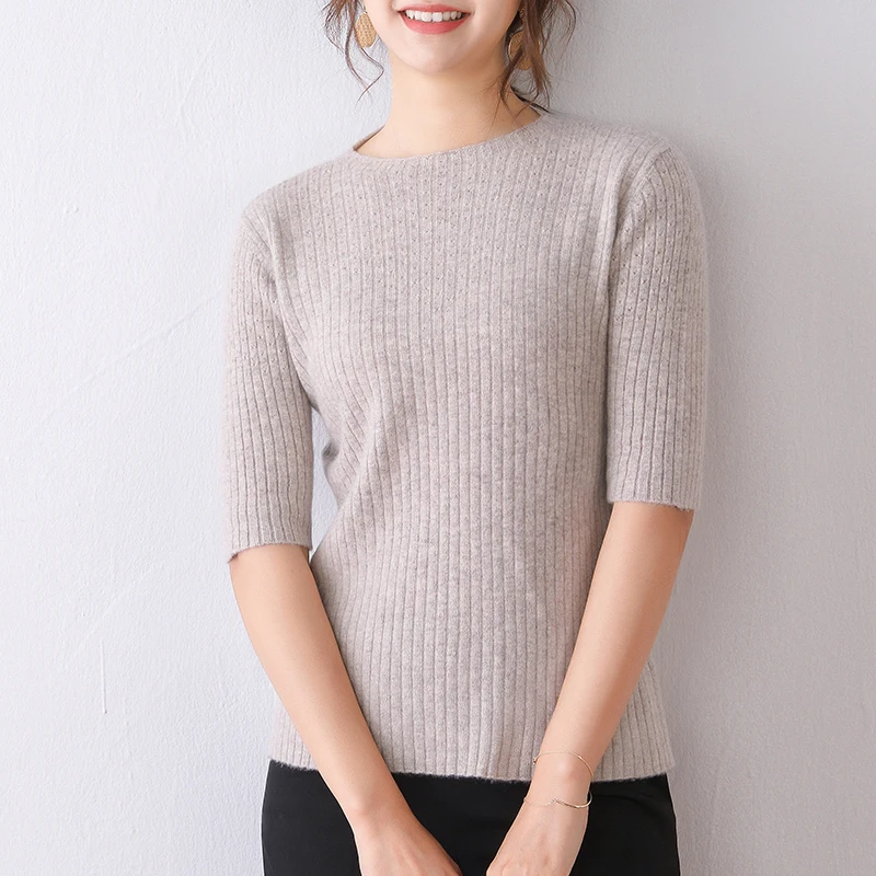 High End 100% Австралийский шерстяной свитер на осень-лето для женщин с коротким