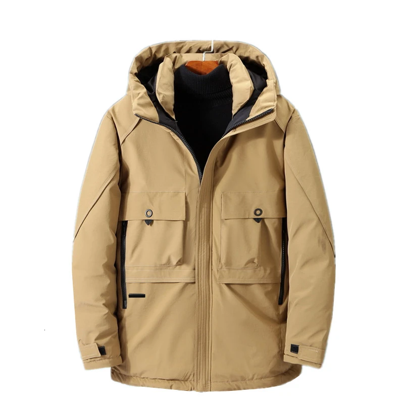 Мужская зимняя куртка-парка теплая Длинная ветровка цвета хаки Толстая Уличная