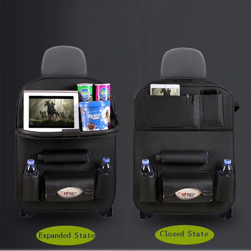 Органайзер из искусственной кожи на спинку сиденья автомобиля складной столик