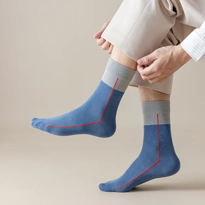 

Color Patchwork Side Stripe Print Designer Combed Cotton Quarter Crew Socks Men for Autumn Winter